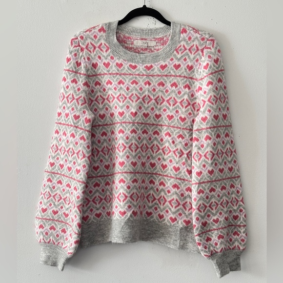 Ann Taylor LOFT Heart Sweater Long Blouson Sleeve Round Neck Comfy Cozy Top - Picture 4 of 13